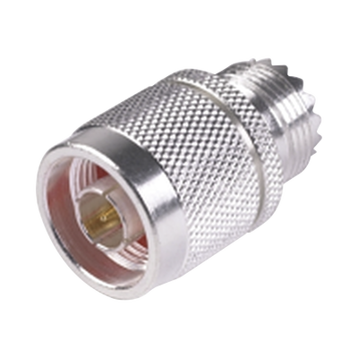 Imagen de Adaptador en Línea, de Conector N Macho a UHF Hembra (SO-239), Plata/ Oro/ Teflón.