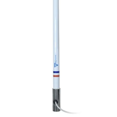 Imagen de Antena marina VHF en fibra de vidrio con base de acero inoxidable en rango de 156 a 163 MHz. Incluye 10 metros de cable y conector PL-259 macho.
