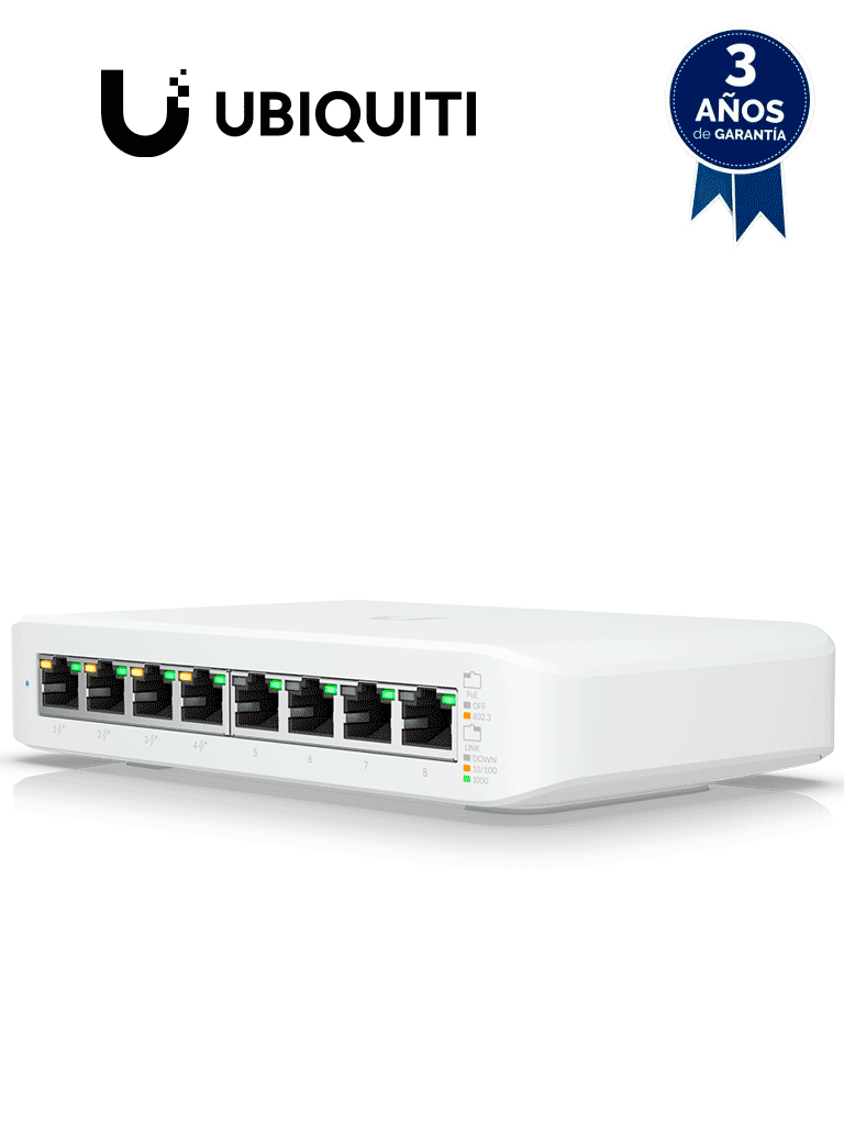 UBIQUITI USW-LITE-8-POE - Switch UniFi Lite Administrable PoE de 8 Puertos 10/100/1000 Mbps (4 puertos 802.3af/at) , 52 W , Capa 2 , Refrigeración silenciosa sin ventilador.