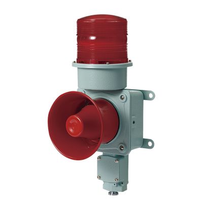 Imagen de Combinación de baliza LED color roja con sirena electrónica para aplicaciones de la industria pesada  máx.114 dB a 24 VCD