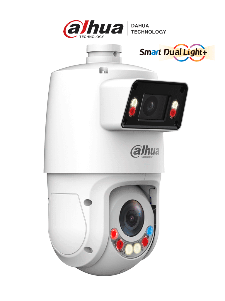 DAHUA SDT4E425-4F-GB-A-PV1 - Cámara IP PTZ TiOC Multivisión de 4 Megapixeles/ 2 Lentes de 4MP/ WizSense/ 25X Zoom/ IR de 100 mts/ Autotracking 3.0/  Iluminación Dual/ PoE+/ Disuasión activa/ SMD 4.0/ Quick Pick/ IP66/ E&S de Alarma y Audio/