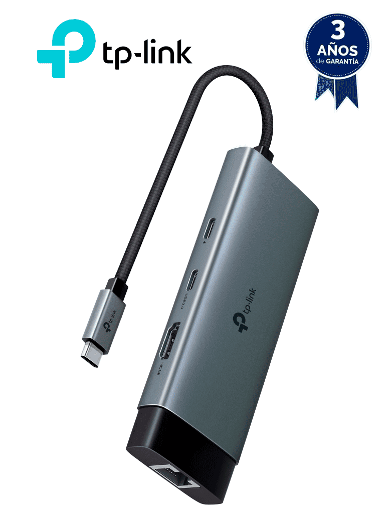 TP-LINK UH6120C - USB-C , 2 puertos USB-A , 1 puerto HDMI para transmision en 4K@60Hz , 1 puerto RJ45 Ethernet para computaduras que no tiene puerto Ethernet.