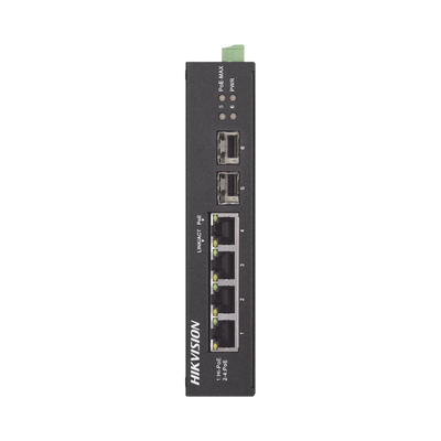 Imagen de Switch Industrial No Administrable Gigabit / 3 Puertos Gigabit PoE+ (30 W) + 1 Puerto Gigabit PoE++ (60 W) / 2 Puertos SFP / 65 W Total / 48 a 57 VCD / Ideal para Proyectos / 300 Metros de Distancia