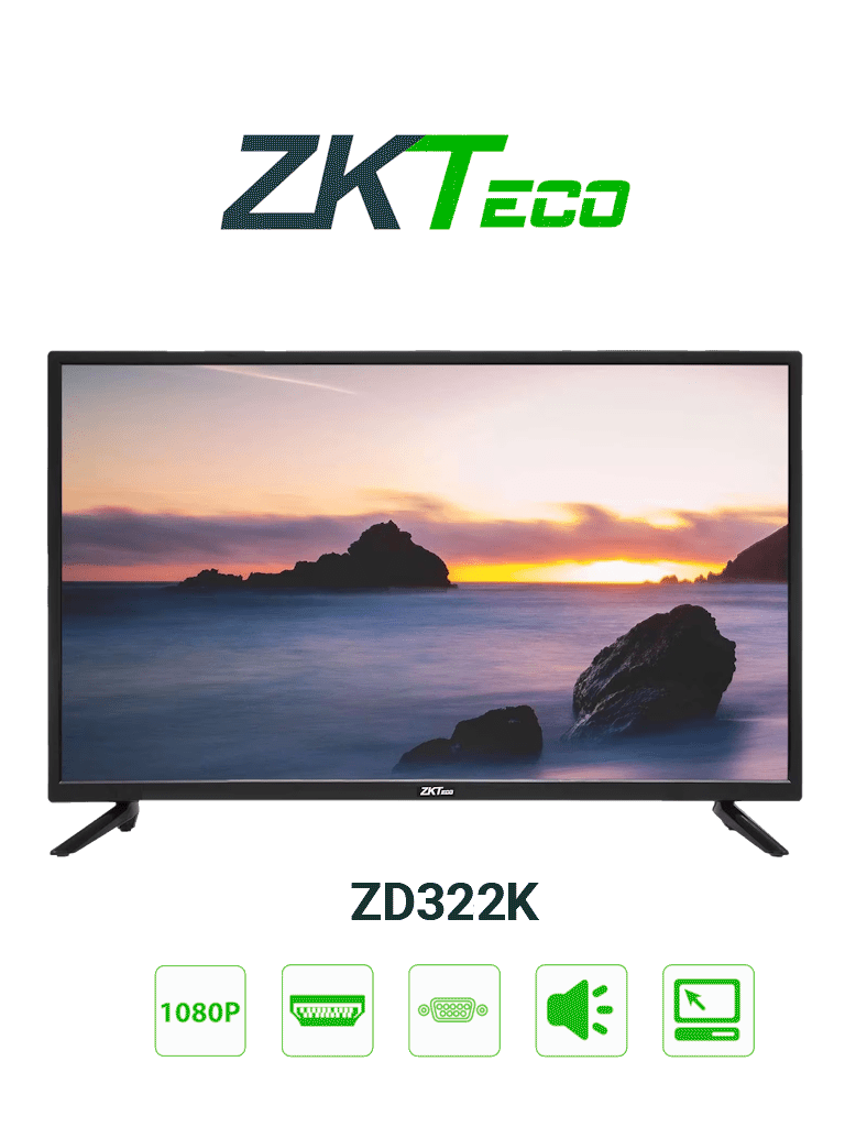 ZKTECO ZD322K - Pantalla LED FHD Profesional de 32 pulgadas / Resolución 1920 x 1080 / 1 Entrada de video HDMI y 1 VGA / Altavoces Incorporados / Ángulo de Visión Horizontal 170° /  Detección Automática de Señal
