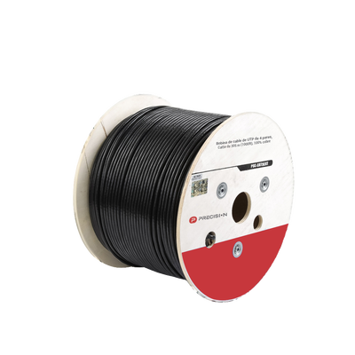 Imagen de Bobina de cable de UTP de 4 pares Cat5e de 305 m (1000 ft), 100% Cobre, LDPE Resistente a rayos UV Relleno de Gel, Color Negro, 24 AWG, Uso en Exterior,  Para Aplicaciones de Voz, Datos y Video
