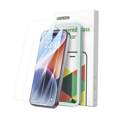 Imagen de Protector de pantalla UGREEN HD con marco de instalación para iPhone 15/16 (paquete de 2)