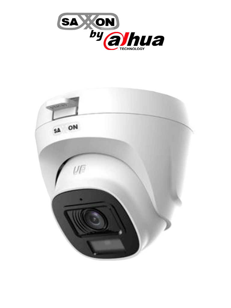 SAXXON SUA-HAC-T20P-0280B- Cámara Turret de 2 Megapíxeles/ Lente de 2.8 mm con Visión de Apertura de Hasta 100°/ Policarbonato/ IR de Hasta 20m / Fácil Instalación/ Ideal para Interiores