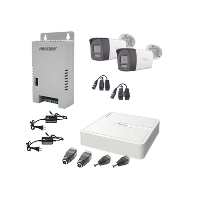 Imagen de Kit HiLook Audio Bidireccional TurboHD 1080p / DVR 4 Canales / 2 Cámaras Bala (Exterior) con Bocina y Microfóno Integrado / 2 Fuentes de Poder / Accesorios