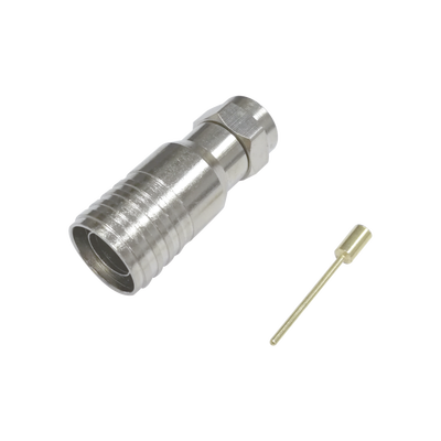 Imagen de Conector F Macho en 75 Ohm, Plegable para Instalar en Cables Coaxiales RG-11, Cuerpo de Bronce-Niquelado/ Teflón.