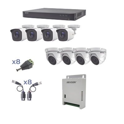 Imagen de KIT TurboHD 1080p / DVR 8 Canales / 4 Cámaras Bala (exterior 2.8 mm) / 4 Cámaras Eyeball (exterior 2.8 mm) / Transceptores / Conectores / Fuente de Poder Profesional hasta 15 Vcc para Largas Distancias