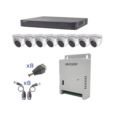 Imagen de KIT TurboHD 1080p / DVR 8 Canales / 8 Cámaras Eyeball (exterior 2.8 mm) / Transceptores / Conectores / Fuente de Poder Profesional hasta 15 Vcc para Larga Distancia