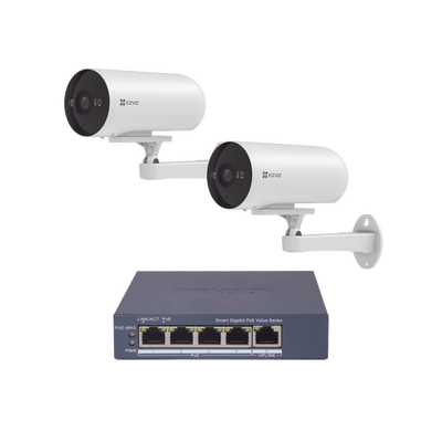 Imagen de Kit de cámaras WiFi Para Uso en Exterior / PoE Estandar Af / 2 piezas CS-H5/3MP/ 1 Pieza de Switch DS-3E1505P-EI/M / Vision Nocturna a Color / IP67 / Audio Bidireccional / Luz y Sirena / 4 Puertos 1000 Mbps PoE+ / 1 Puerto 1000 Mbps Uplink