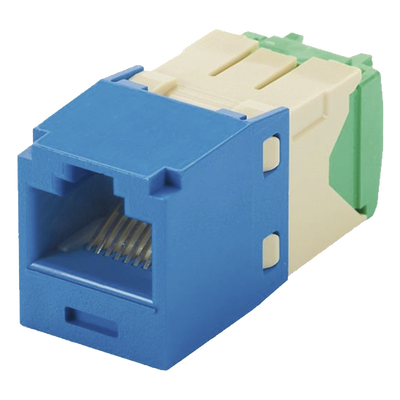 Imagen de Conector Jack RJ45 Estilo TG, Mini-Com, Categoría 6, de 8 posiciones y 8 cables de Calibre 28/30 AWG, Color Azul