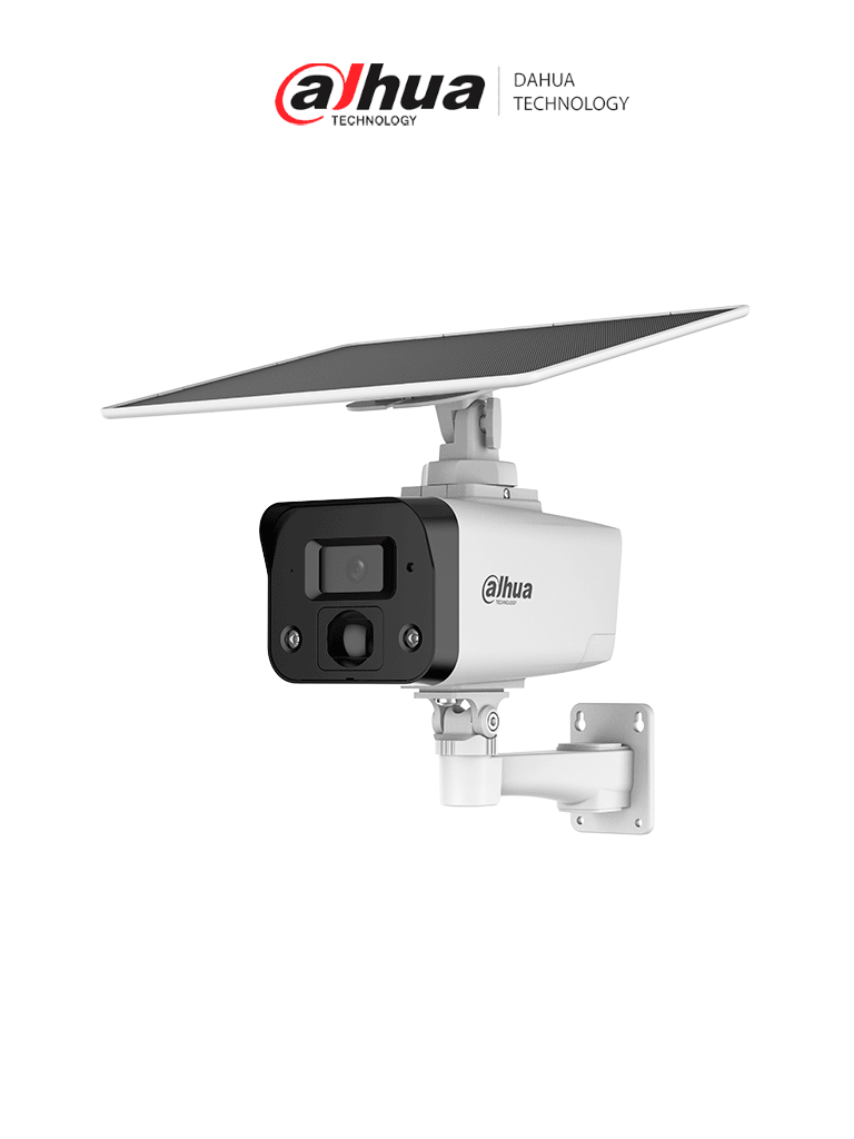 DAHUA IPC-HFW2441DG-4G-SP-B Cámara IP bullet 4G 4MP/panel solar/Batería/ SMD/ Sirena y luz de disuasión activa/Audio bidireccional/ Iluminador dual inteligente/IR 50 m/ luz cálida 30m/ Modo AOV (vídeo siempre activo)/Ranura para Micro SD/IP67/