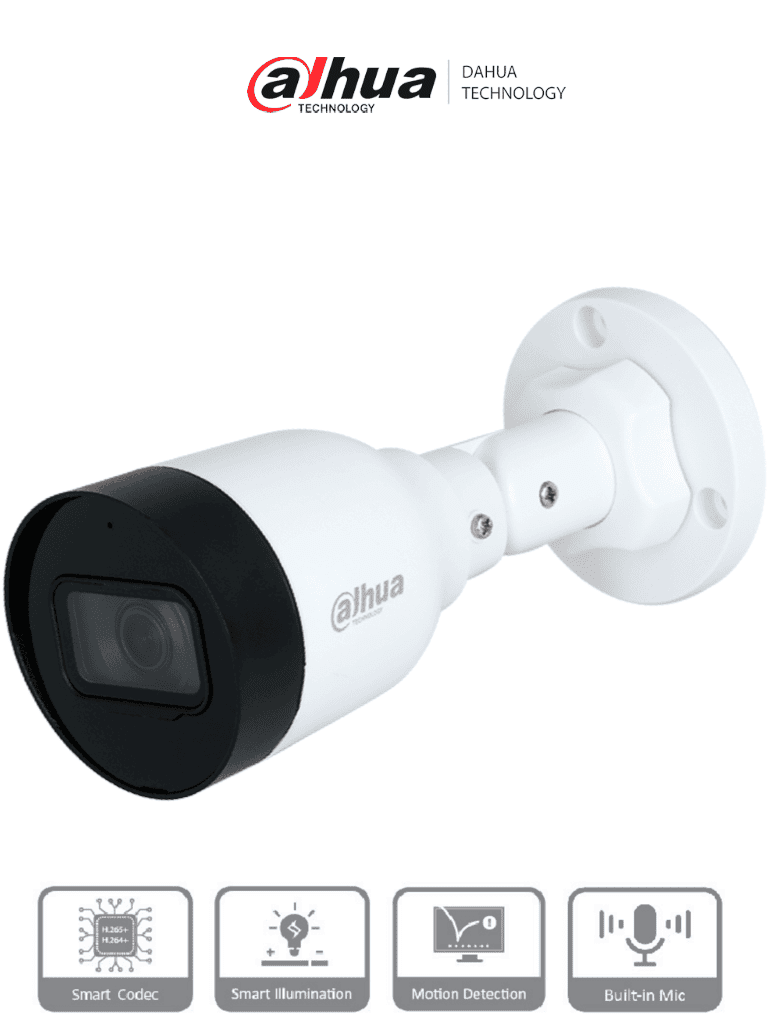 Dahua IPC-HFW1230S1-A - Cámara IP Bullet de 2MP, lente de 2.8mm, ángulo de visión de 102 grados, micrófono integrado, compresión H.265+, IR de 30m, protección IP67, PoE, DWDR
