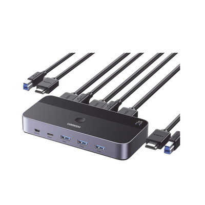 Imagen de Conmutador KVM HDMI 4K | HDMI 2.0 | 2 Entradas 1 Salida | 4 Puertos USB 3.0 (3 USB-A *1 USB-C) | Soporta 4K@60Hz | HDR | Indicador Led | Compatible Win, MacOs y Linux | Carcasa de Aluminio.