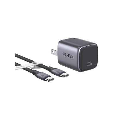Imagen de Combo Cargador Nexode Mini 30W PD GaN Tech + Cable USB-C 60W | Tecnología Inteligente | Carga Rápida | Carcasa Ignifuga | Cable de 1 Metro | Carcasa de Aluminio | Nylon Trenzado.