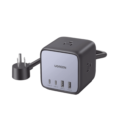 Imagen de Multicontacto de Escritorio USB y Tomacorriente / 2 Puertos USB-C / 2 Puertos USB-A / 3 Tomacorriente de CA / Tecnología GaN II / USB 65W PD / Carga Rápida / Diseño Innovador en Forma de Cubo / Interruptor de Apagado.