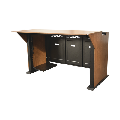 Imagen de Consola Profesional para Monitoreo | Con Porta PC | Con Tomacorriente | Tapas Removibles | Color Negro y Nogal con Veta | Lamina de Acero Rolado Calibre 18 | Pintura en Polvo Electrostática.