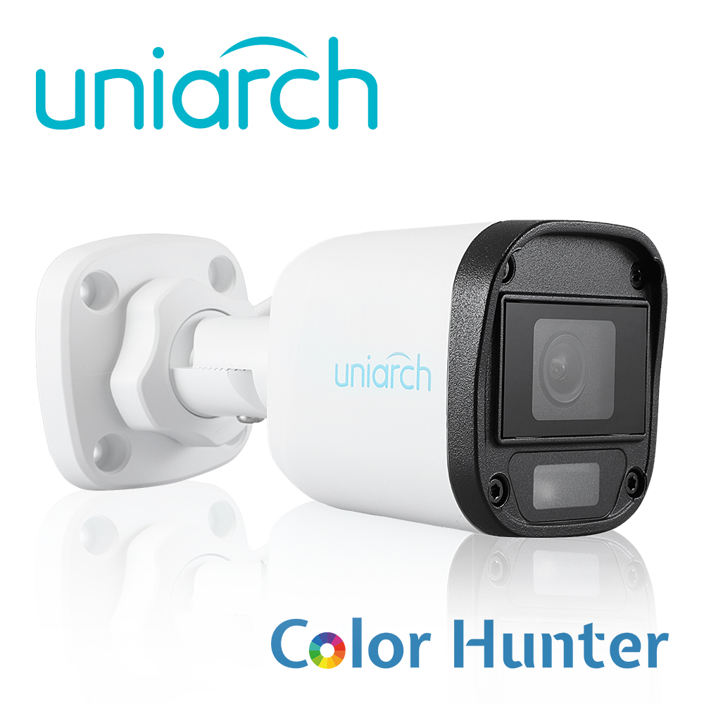 CAMARA ANALOGA MINI BULLET COLORHUNTER UNIARCH UAC-B115-F28-W / 5MP / TVI: 5MP@20fps / LENTE-2.8MM / DWDR / IR20M / ADMITE-GIRO180GRADOS(HORIZONTAL+VERTICAL) / PLASTICA / IP67 / 12 VCD