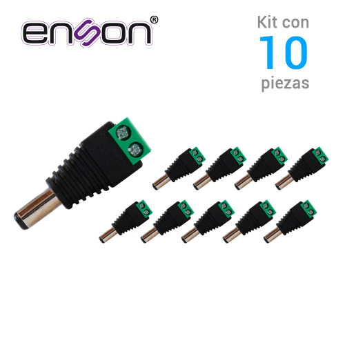 KIT 10 CONECTORES DE CORRIENTE MACHO 10x ENS-MC01 ENSON, TIPO JACK 3.5 MM PARA ALIMENTAR CAMARAS CCTV O REALIZAR EMPALME DE CABLEADO, CON BLOQUE POLARIZADO(+/-) PARA ATORNILLAR CABLE DE CORRIENTE O UTP, MEDIDAS DEL CONECTOR 2.1 x 5.5 mm