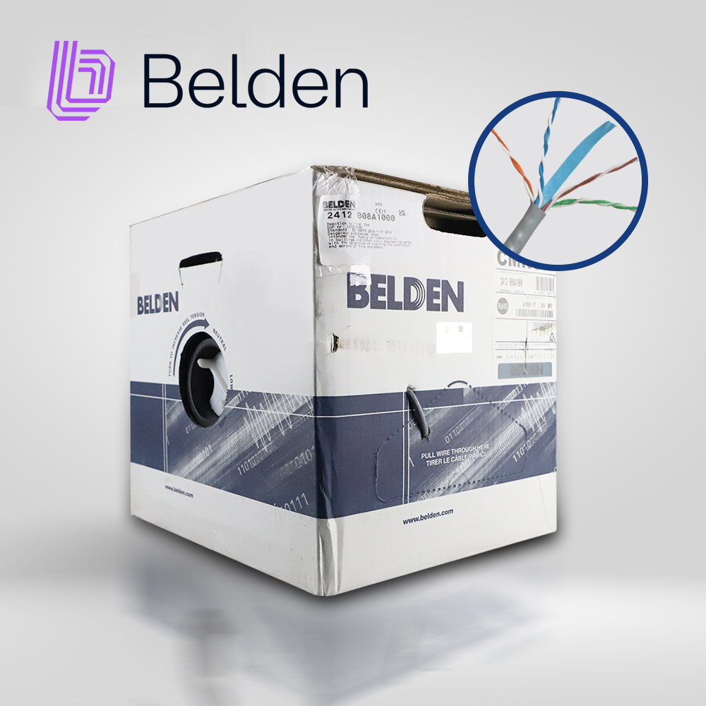 CABLE UTP CAT6+ BELDEN 2412 008A1000 / INTERIOR / GRIS / 350MHZ / 4 PARES / 23 AWG / FORRO PVC / CMR / CERTIFICABLE / BOBINA EN CAJA / 1,000 PIES 305 METROS