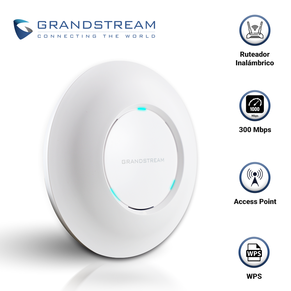 ACCESS POINT INTERIOR GRANDSTREAM GWN7605 802.11AC WAVE-2 / MIMO 2X2 / VELOCIDAD 1.27GBPS / DOBLE BANDA / 2  ANTENAS 2DBI / 2 PUERTOS GIGABIT / 8 SSID / 100 USUARIOS SIMULTANEOS / ALIMENTACION POE 802.3AF/AT / NO INCLUYE INYECTOR POE