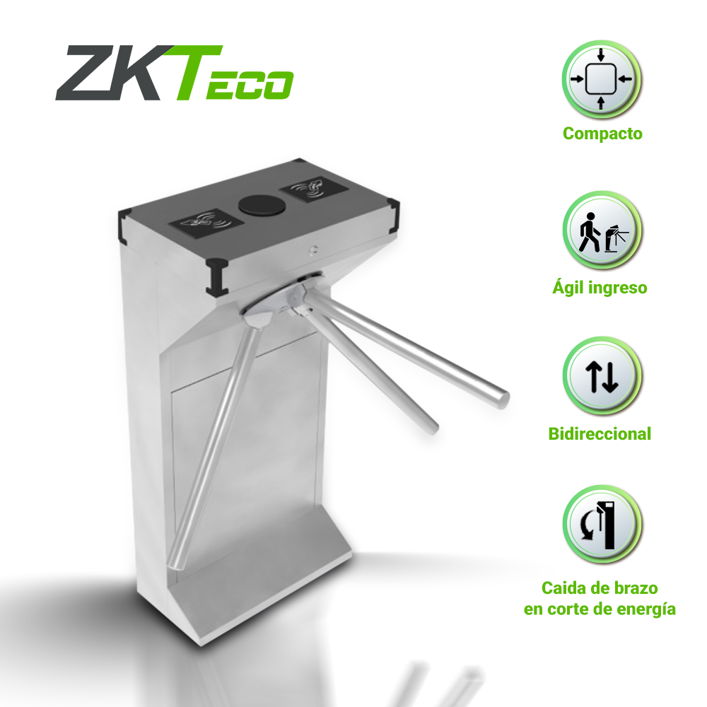TORNIQUETE TRIPOIDE DE MEDIO CUERPO ZKTECO TS1000D BIDIRECCIONAL BAJO CONSUMO ACERO INOXIDABLE SISTEMA HASTA 30 ACCESOS POR MINUTO LIBERACIÓN DE BRAZO EN CASO DE FALLA ELECTRICA SIN PANEL SIN LECTORA