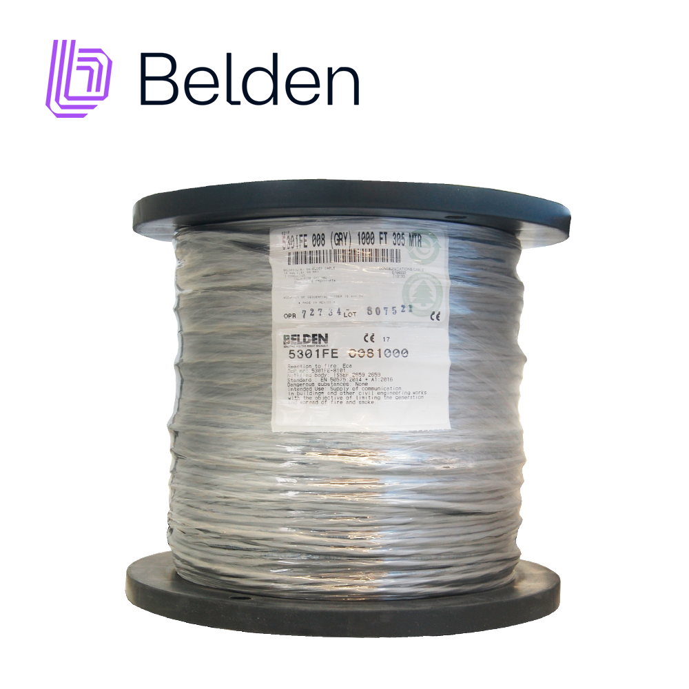 CABLE DE SEGURIDAD Y SONIDO BELDEN 5301FE 0081000 / INTERIOR / GRIS / 3 CONDUCTORES / 18 AWG / MULTIFILAR / FORRO PVC / CMR / BLINDADO / BOBINA / 1,000 PIES 305 METROS