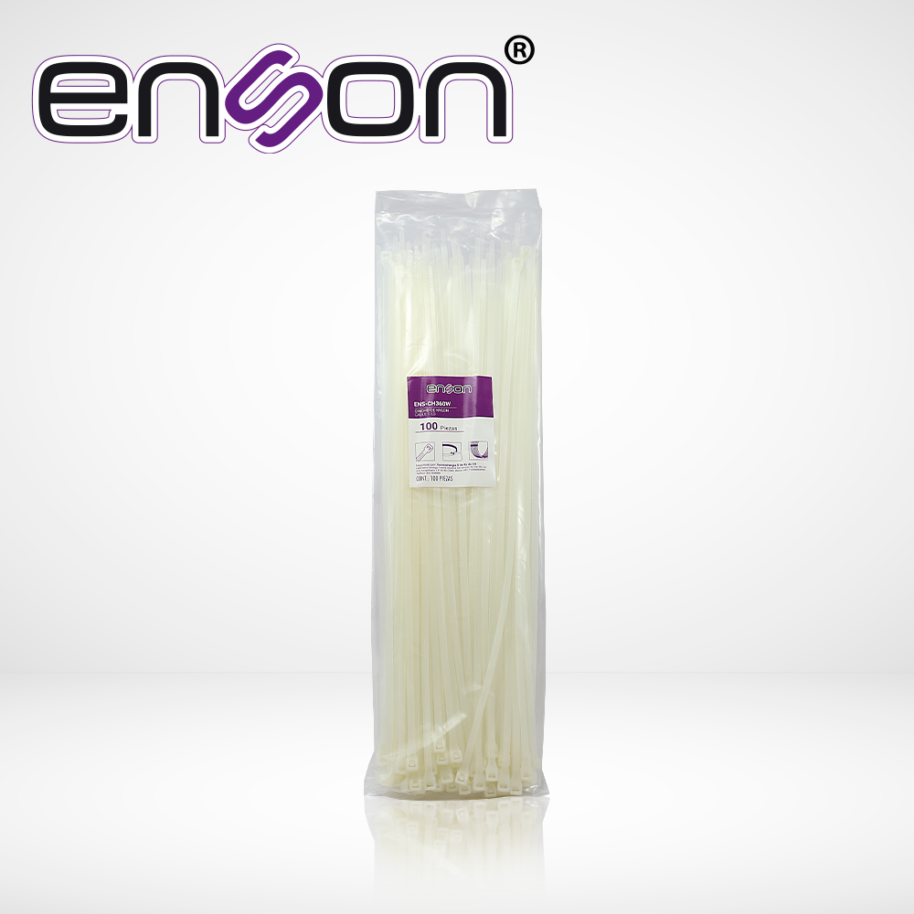 CINCHO DE NYLON ENSON ENS-CH360W COLOR NATURAL DE 4.8 X 360MM DE LONGITUD FUERZA DE TENSIÓN DE HASTA 22 KGS