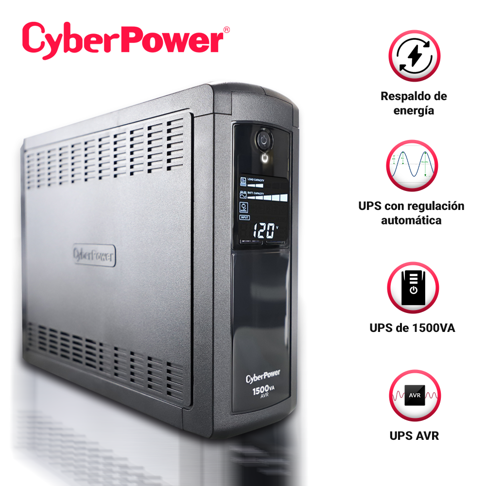 NO BREAK UPS TORRE CYBERPOWER CP1500AVRLCD 1500VA/900W / LCD / 6 CONTACTOS CON RESPALDO Y SUPRESIÓN DE PICOS / 6 CONTACTOS CON SUPRESIÓN DE PICOS.
