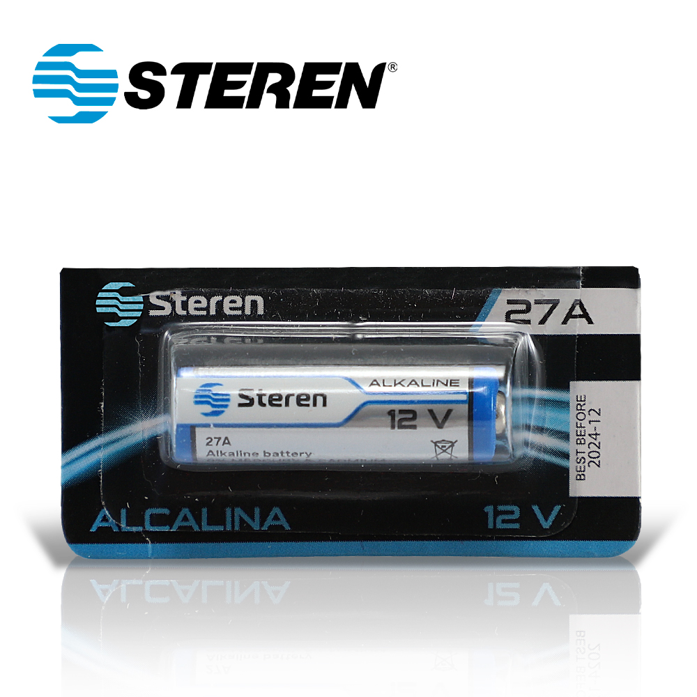 BATERIA ALCALINA STEREN BAT-27A TIPO CILINDRO 12 VOLTS 20MAH - COMPATIBLE CON MAGNETO SONOFF Y OTROS DISPOSITIVOS SIMILARES